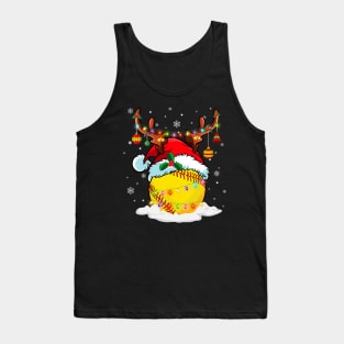 Reindeer Santa Hat Softball Christmas Lights Xmas Tank Top